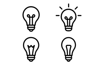Different styles of light bulbs illustrated with various designs in a simple, black and white format