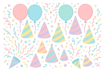 Colorful party decorations with balloons and hats for a joyful celebration in a festive atmosphere