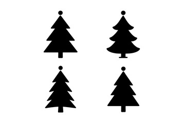 Obraz premium Multiple black silhouette Christmas trees in various styles on a white background for digital designs or holiday decorations