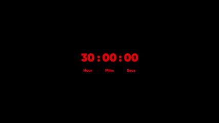 Red digital countdown timer showing 42 hours 00 minutes 00 seconds on a black background clock