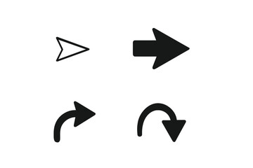 Different arrow designs in black and white for direction indication and navigation use in various applications