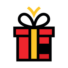 Gift box with stock symbols red gift box, black stock symbols, yellow ribbon, white background