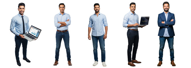 Diverse of Indian business men standing confident isolated on white or transparent background
