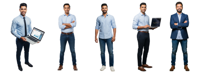 Diverse of Indian business men standing confident isolated on white or transparent background