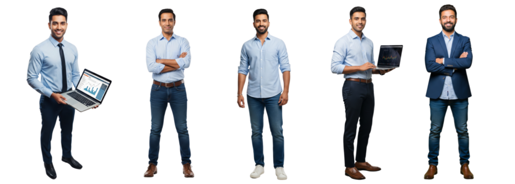 Diverse of Indian business men standing confident isolated on white or transparent background