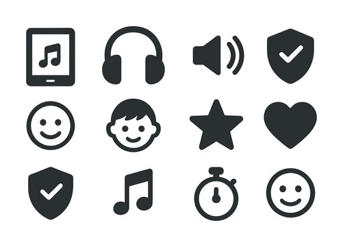 Vector Set of music icons and emoticons in black and white theme