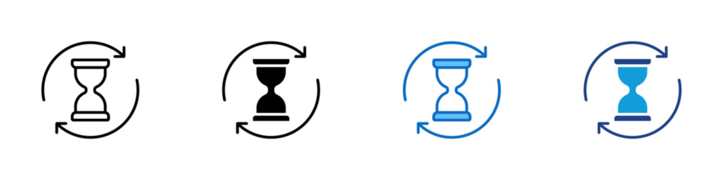 Waiting Multiple Style Icon Design Vector - hourglass inside a circular arrow, representing delay, patience, loading, or interval time