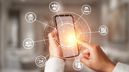 Concept of social media shopping transforms e-commerce. This platform offers seamless shopping experiences, enhancing social media interaction for online business growth. Gist