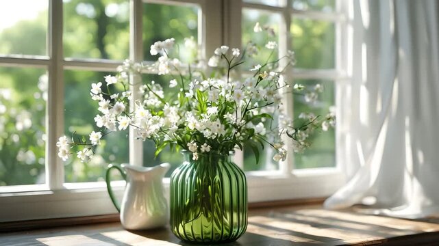 Green plant vase decoration by the window [4K]
