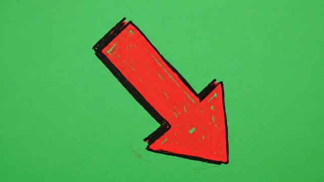 Hand drawn red arrow pointing down and to the right on a bright green background