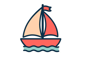 Sailboat with colorful sails gliding on calm waters on a sunny day near a tranquil shoreline