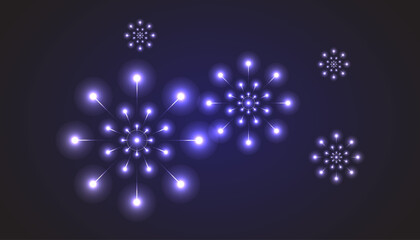 Radial purple light blooms on a dark background resembling stylized glowing fireworks or electric snowflakes.