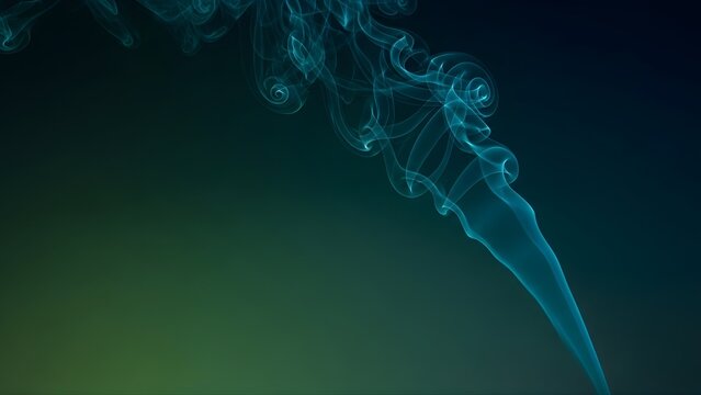 Abstract Blue Smoke Swirls on Dark Teal Green Gradient Background