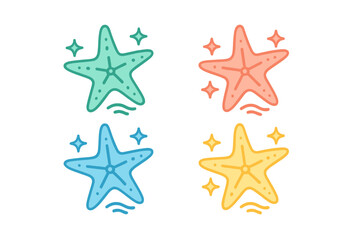 Colorful starfish illustrations in various designs showcasing marine life and ocean themes