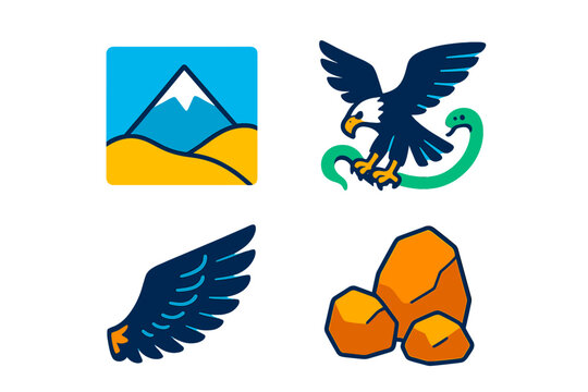 Symbols representing nature, wildlife, and geological elements in a colorful design for educational purposes