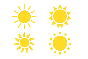 Various simple sun illustrations showcasing different designs and styles in bright yellow color