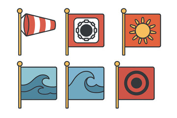 Colorful flags display various weather conditions and activities in a clear and engaging layout
