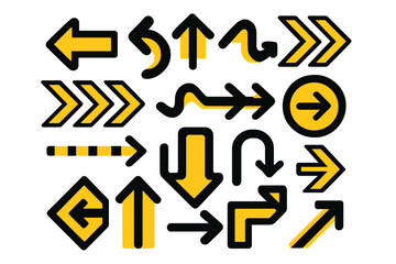Colorful collection of arrows and directional signs in various shapes and sizes for design projects and visual communication