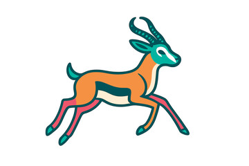 Stylized antelope running in a vibrant and colorful design, representing movement and energy in a playful style