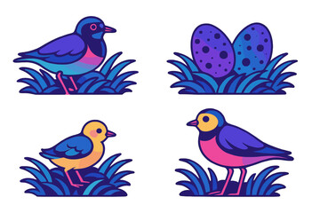 Colorful birds and eggs in a vibrant landscape showcase the beauty of nature during springtime