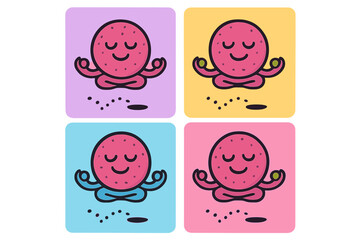 Cute peaceful octopus meditating in colorful squares promoting relaxation and mindfulness