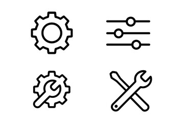 Gear and tool icons representing mechanical engineering and technical adjustments in design