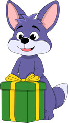 Cute Cartoon Purple Puppy Holding Christmas Gift Box for Holiday Celebration, New Year Present, and Festive Sticker Design