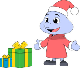 Cute Christmas Cartoon Character with Colorful Gift Boxes
