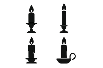 Variety of candle designs in black silhouette showcasing different styles and holders for decorative use
