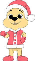 Cute Christmas Cartoon Character Wearing Festive Santa Outfit