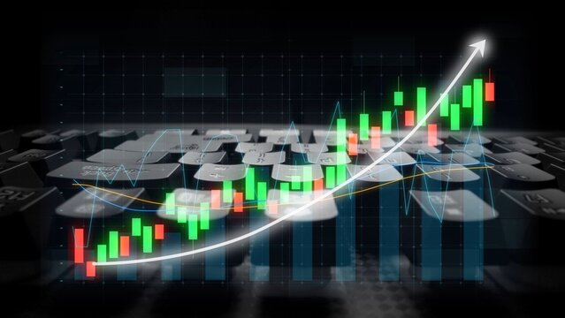 Visualize financial trends with a growth chart overlaying a computer keyboard, symbolizing data analysis and stock market dynamics in a modern digital context. Copula - Powered by Adobe