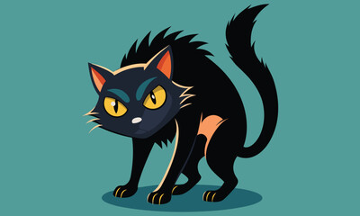 Halloween dangerous looking scary black cat isolated on white