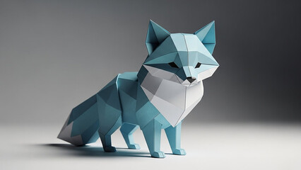 Modern Digital Render of a Geometric Blue Fox A Stylish Artistic Representation