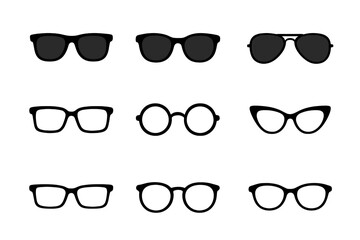 Various styles of sunglasses displayed in a simple layout for fashion enthusiasts and designers