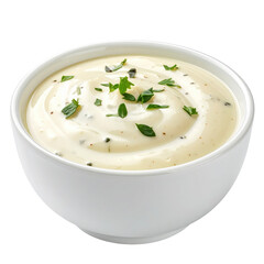 Traditional smetana and herb dip, perfect for potatoes, meats, or vegetables,isolated on white background a simple and flavorful sauce