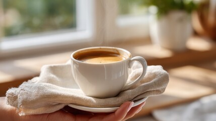 Energizing Resource Warm Coffee Cup in Sunlit Kitchen for Relaxation and