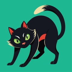 Angry cat hissing, isolated on white background. Vector illustration.