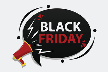Black Friday promotional badge with a megaphone for sales, discounts, and marketing events.
