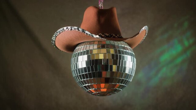 Disco Ball Smiley Face with Cowboy Hat 