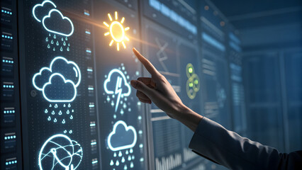 Finger Interacting With Weather Hologram