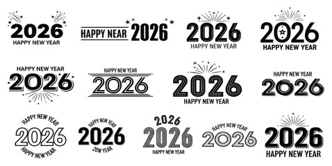 2026 Happy new year icon set