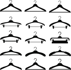 Clothes Hanger Silhouette Set | Black Vector Icons on White Background