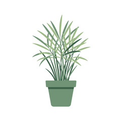 Stylized palm frond illustration in a simple pot against white background conveying peacefulness