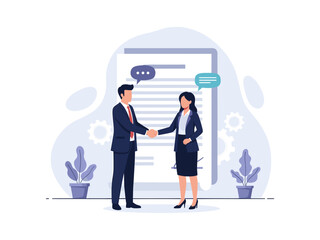 Business professionals shaking hands, symbolizing successful partnership and agreement.