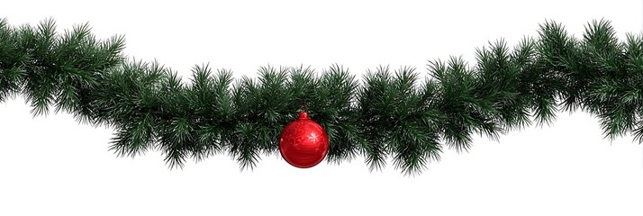 Christmas garland with a red bauble isolated on white background