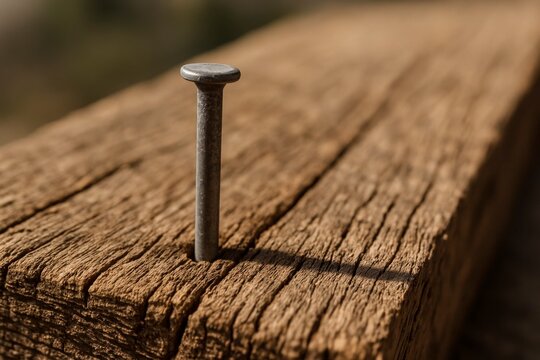 Nail Sticking Out of Wooden Plank