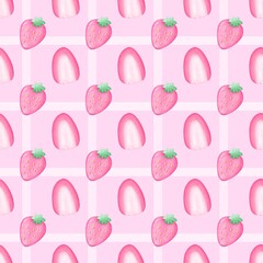 Pink Strawberry and Halves Plaid Pattern