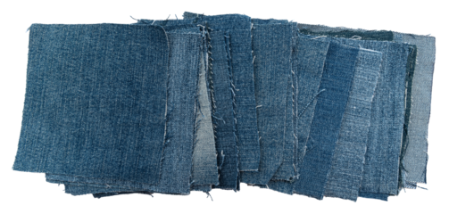 Piece of torn denim on a white background. Denim texture