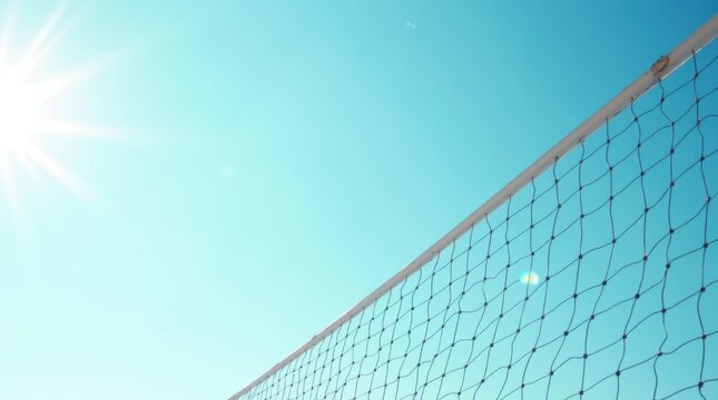 Bright Sunny Day with Volleyball Net Against Clear Blue Sky Providing a Perfect Setting for Outdoor Sports Activities and Summer Fun 
