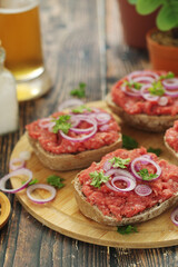 Traditional German sandwiches with minced meat Mettbroetchen